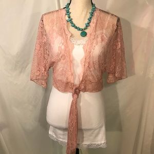 mCm Sheer Pink Lace Tie Front Shrug Bolero Light